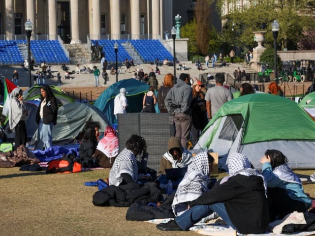 students continue to maintain a protest encampment in support of palestinians at columbia university during the ongoing conflict between israel and the palestinian islamist group hamas in new york city u s april 26 2024 photo reuters