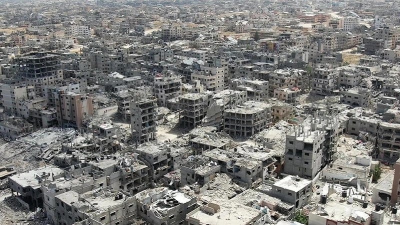 an aerial view of destroyed buildings in khan younis in the southern gaza strip on april 22 2024 photo afp