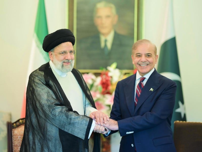 prime minister shehbaz sharif meets with iranian president ebrahim raisi on april 22 2024 in islamabad photo pid