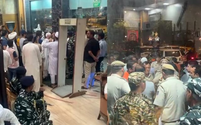 for the past two days pakistani pilgrims said they have been confined within a hotel in new delhi under the watchful eyes of indian police and agency officials on the pretext of security reasons photo express